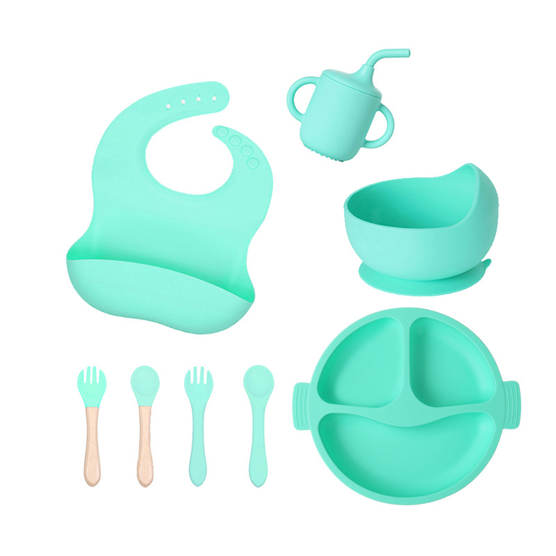 OEM&ODM Silicone Baby Bowl 8 Pcs Set With Spoon &Fork &Plate&Cup