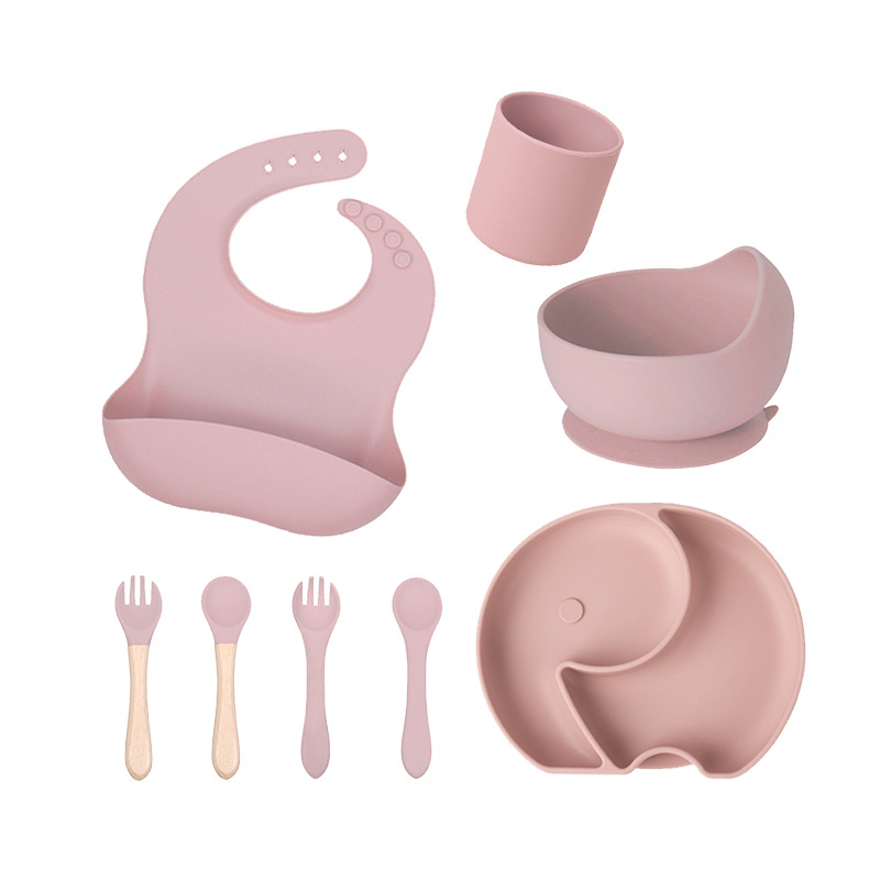 OEM&ODM Silikon-Babyschale, 8-teiliges Set mit Löffel, Gabel, Teller und Tasse