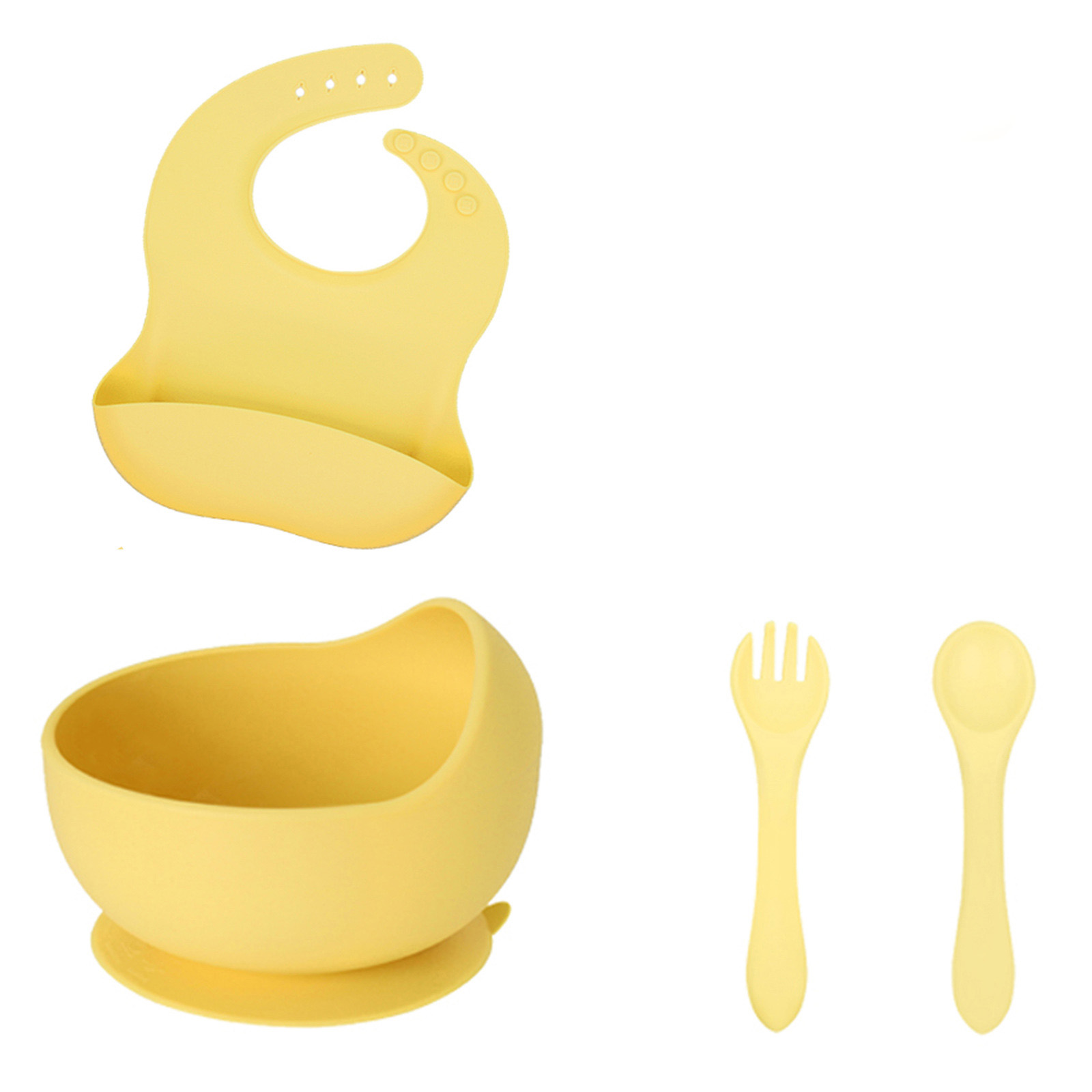 OEM&ODM Silicone Baby Bowl 4 Pcs Set With Spoon &Fork &Bib 